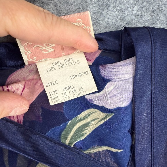 VINTAGE Angelique Chemise Lingerie Slip Dress Womens S Navy Floral Semi Sheer - Picture 5 of 10